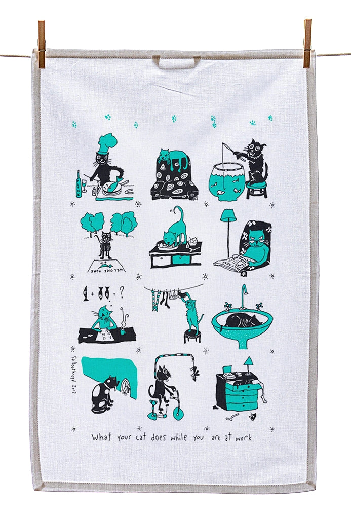
                  
                    Tea Towel - What your cat does while you're at work (English & French)
                  
                
