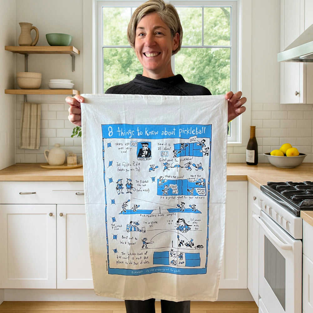 
                  
                    Tea Towel - 8 things to know about pickleball (also available in red!)
                  
                