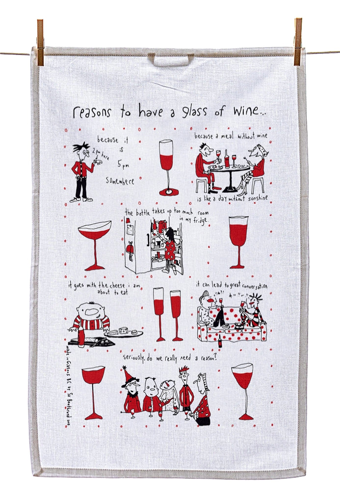 
                  
                    Tea Towel - Reasons to have a glass of wine (English & French)
                  
                