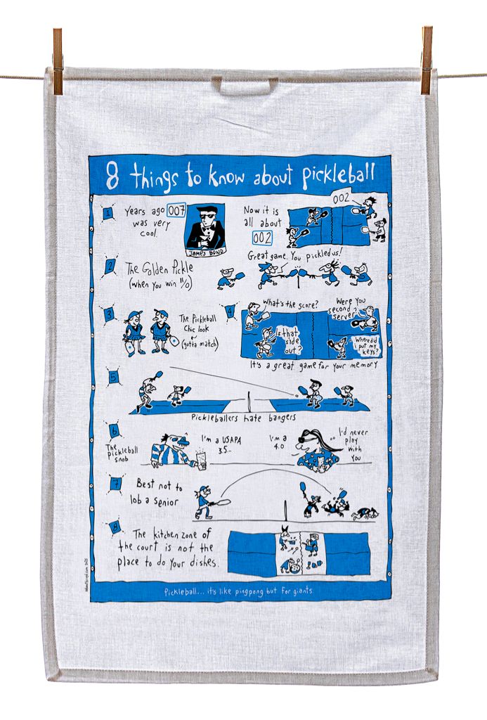 
                  
                    Tea Towel - 8 things to know about pickleball (also available in red!)
                  
                