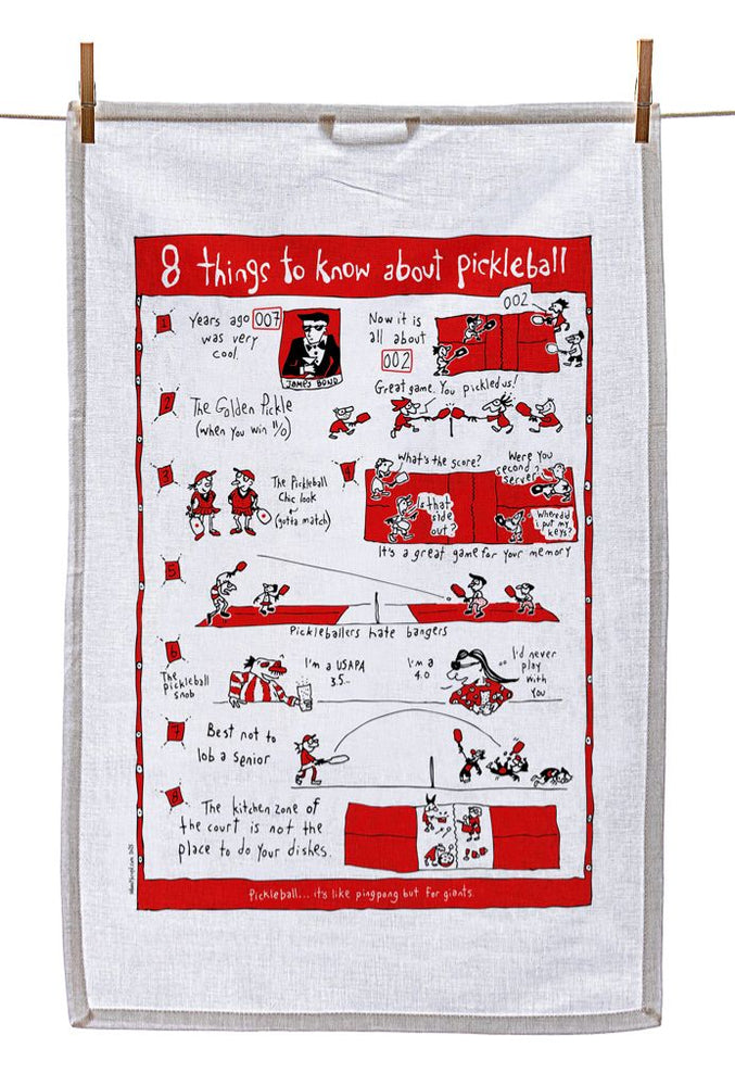 
                  
                    Tea Towel - 8 things to know about pickleball (also available in red!)
                  
                