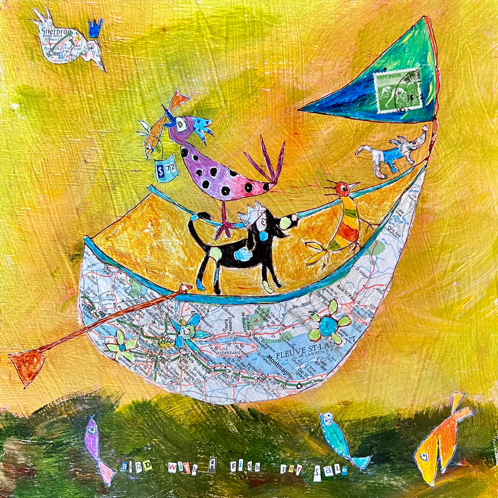 
                  
                    Bird with a fish for sale (10" x 10")
                  
                