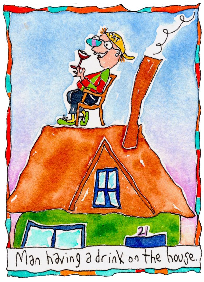 
                  
                    Man having a drink on the house
                  
                