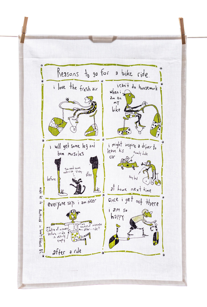 
                  
                    Tea Towel - Reasons to go for a bike ride (English & French)
                  
                