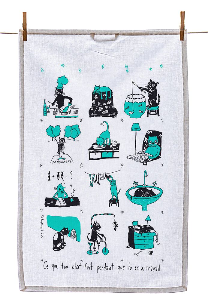 
                  
                    Tea Towel - What your cat does while you're at work (English & French)
                  
                