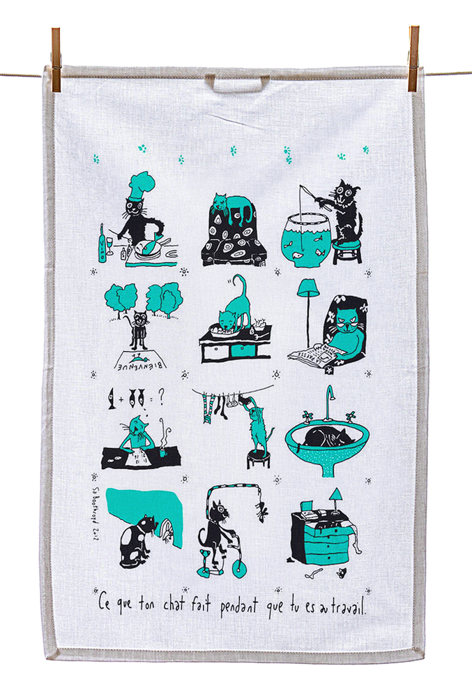 
                  
                    Tea Towel - What your cat does while you're at work (English & French)
                  
                