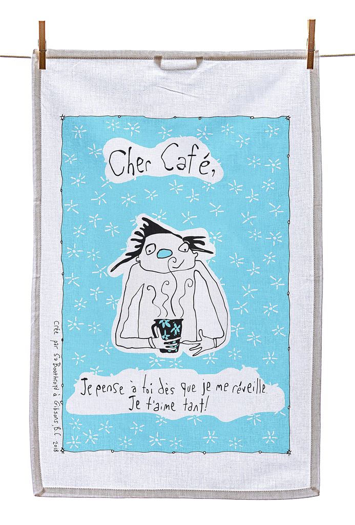 Tea Towel Dear Coffee you are the first thing I think about English French