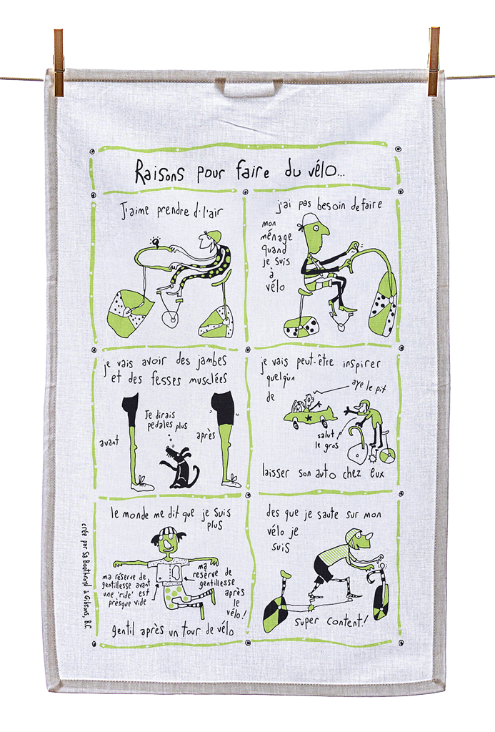 
                  
                    Tea Towel - Reasons to go for a bike ride (English & French)
                  
                