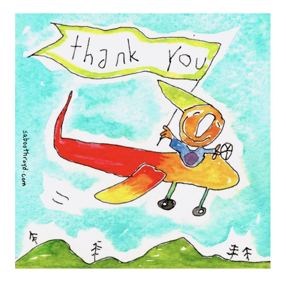 Thank you (plane) (framed watercolour)